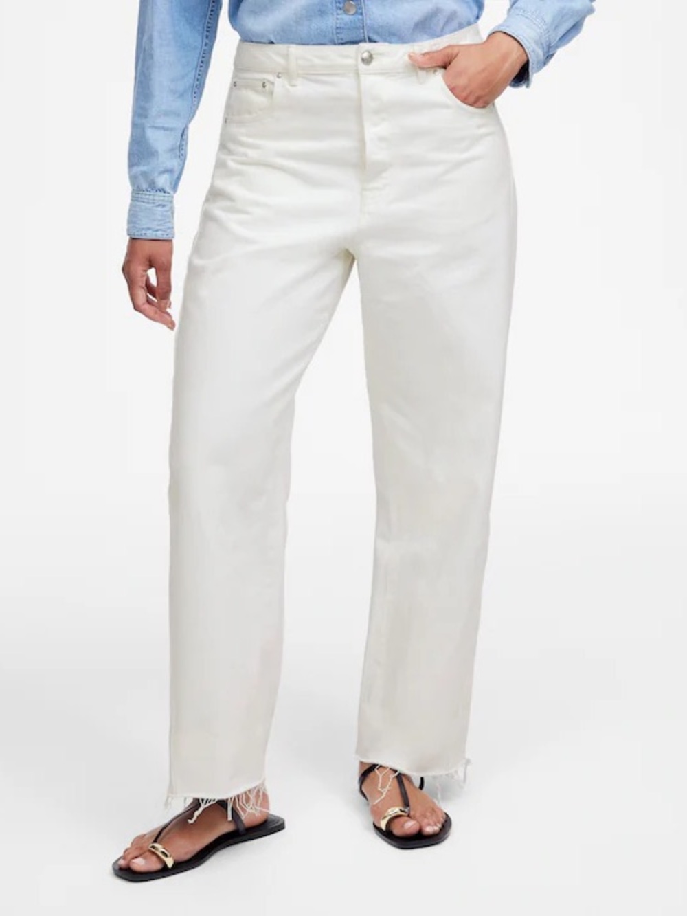 NWT Madewell Curvy Pieced Barrel-Leg White Denim Jeans